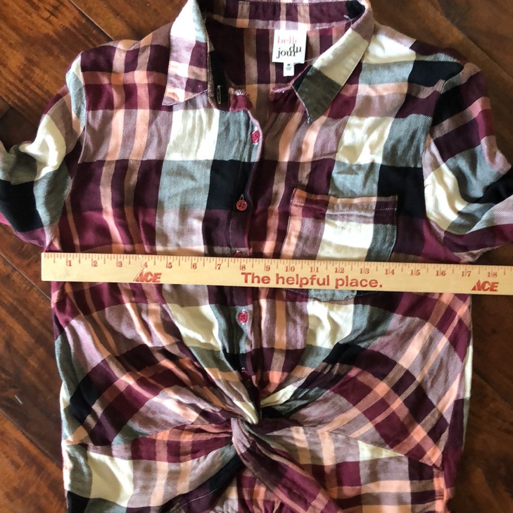 Belle du jour | Plaid front knot long sleeved button up shirt - Picture 6 of 12